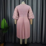 Fongt Lace Lantern Sleeve Dress Elegant Commuter Style Fold Dress Dresses