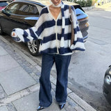 Stripe Oversized Cardigan With Neckerchief-Outfit