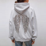 Fongt Burst Fashion Personality Wing Squins Pattern Hooded Loose Sweater Straight Trousers Trousers Women