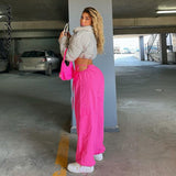 Pink Pants Cargo Pants Women Wide Leg Trousers Drawstring Hollow Out High Waist Sweatpants Solid Summer Y2k Vintage