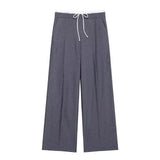 Fongt Leisure Wide-Legged Pants 2025 Spring Bump Color Double Belt High-Waisted Trousers Women