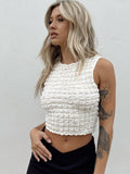 Top White Crop Top Women O Neck Stunning Stacked Corset Top Solid Skinny Basic Camisoles Sleeveless Streetwear Y2K