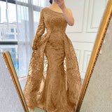 Fongt Women Decorating Fishtail Dress Dress Net Yarn Nails Light And Fashionable Shoulder Long Sleeve