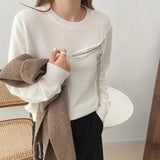 2021 New Autunm Winter Women Sweaters Pullovers Zipper Cutout Vintage Fashionable Knitted Elegant Wild Tops
