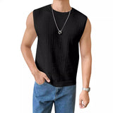 Fongt Men's New Solid Color Sweater Fashion Men's Sleeveless Jacket Hollow Out Breathable Round Collar Recreational
