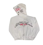 Fongt And Winter New Foam Plus Water Drill Loose Hooded Hooded Hooded Kitty Cat Print Jacket Hot