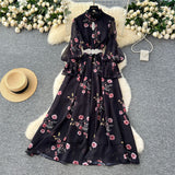 Fongt Elegant Dress Women 2025 New Fashion Set To Collect Waist Thin Temperament Print Chiffon Over-Capped Skirt