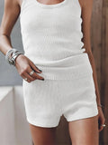 Knit Vest Sets 2023 Summer Women Fashion Solid Classic Tank Top With Shorts Outfits Home Vintage 2 Piece Sets Femme-Outfit