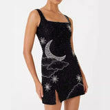 Fongt Women's New Slingless U-Necked Hot Diamond Shiny Miniskirt