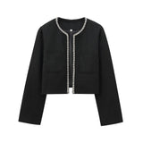 Fongt Spring Long Sleeve Water Drill Decoration Short Rough Spinning Ring Velvet Jacket Mini Skirt Suit Woman