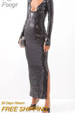 2023 Summer New Women'S Sexy Deep V Long Sleeve Sequin Long Dress Elegant Luxury Sequin Celebrity Party Evening