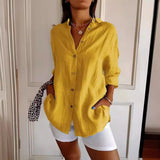 Fongt New Single-Dran Buckle Folding Collar Shirt Burst Lady Solid Color Can Sleeve Top