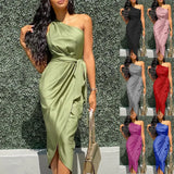 Long Irregular Mid Waist Shoulder Belt Slim Satin