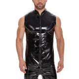 Fongt Men's Mirror PU Bright Leather Vest Slim Leisure Waterproof Stand Collar Without Ff Vest No Smell-Outfit