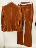 STREET Newest 2023 F/W Designer Suit Set Women's Single Button Velvet Blazer Flare Pants Set