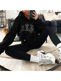 Ladies Letter Print Warm Long Sleeve Sweatshirt-Outfit