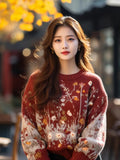 Fongt Retro-Red Age-Red Red Sweater In Autumn And Winter 2025 Women Loose Outer Wear Cover-Up Knitted Shirts