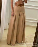 Fashion Khaki Wide-Leg Pants-Waistless LZS1723-Outfit