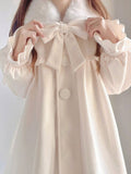 Blends Coats Women Baggy Kawaii Clothes Girlish Multi Bow Designer Beige Temper Preppy Stylish Куртка Зимняя