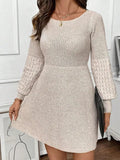 Fongt Autumn And Winter Knitted Women's Clothing Loose High-Waisted A-Dress Round Collar Collar Sweater Dress