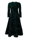 Fongt New Women's Round-Necked Long-Sleeved Solid-Colored Bright-Waisted High-Rise Dress Dress Dress