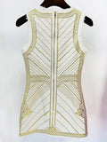 QUALITY 2023 Newest Fashion Designer Dress Women's Sleeveless Metal Rivet Beaded Tweed Tank