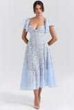 Fongt Long Dress Court Lace High-Rise Thin V-Neck Sexy Short-Sleeved Dress Woman