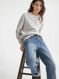 Fongt Autumn And Winter Polo Collar Solid Color Sweater Women's Casual Knitted Shirt Hot Sale
