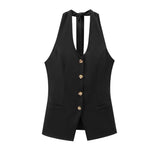 Fongt Fragrant Cotton Lint Neck Vest Set Of Women's Summer With Light Luxury High-End Trousers Two Sets