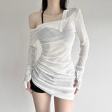 Fongt 2025 Autumn New Women's Hottie Pure Desire Design Thin Perspective Irregular Waist Repair Body