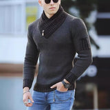 Fongt Men's Casual Slim Knit Jumper Long Sleeve Scarf Neck Sweater Men's