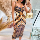 Fashion Sleeveless Cheetah Scarf Print Colorblock Midi