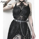 Gothic Summer Sexy Black Dress Women Lace See Through Halter Bandage Sleeveless Dress Elegant Partywear Club Long