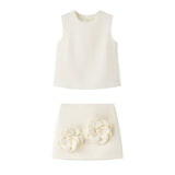 Fongt New Simple Waistcoat Floral Dress Half-Piece Two-Set
