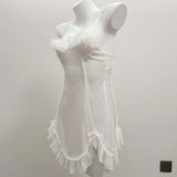 Fongt Ice Silk Pajamas Woman 2025 New Pure Wind Silk With Chest Pad Lace Sling Skirt Home Dress