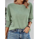 Fongt Women's 2025 Spring/Summer Fashion Sleeve 7-Sleeve T-Shirt Round Collar Basic Lace Sleeve