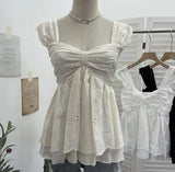 Fongt Wind Sling Vest Bow Folded Burst Embroidered Doll Shirt To Take Sleeveless Top 9561