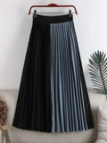 2024 High Elastic Waist Thin Large Hem Color Contrast Pleated Medium Length Skirt Patchwork Women Irregular Clothing TH370-Outfit