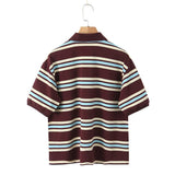 Fongt Women's Summer New Vintage Clammed Cotton Striped Polo T-Shirt T-Shirt