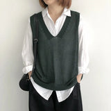 Fongt Spring 2024 V-Neck Sleeveless Loose Vest New Literary Knit Vest Pure Color Wisp Empty Women Fold Wear Jacket-Outfit