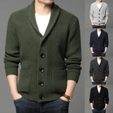 Fongt New Men's Long Sleeve Sweater Cardigan Pocket Turtleneck Solid Color Sweater Men's