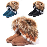 Fur Boots Ladies Winter Warm Ankle Boots For Women Snow Shoes Style Round-toe Slip On Female Flock Snow Boot Ladies