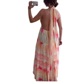 Fongt New Women's Dress Gradient Deep V Multi-Rope Band Strap-In Irregular Dress Dress