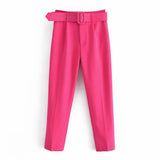 Fongt 2025 New 褶皱 Multi-Colored Harun Pants Casual Solid-Colored Small-Footed Women's Trousers Belt