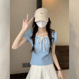 Teen Temperament Bow Summer New Short-Sleeved Slimming Babes Bubble