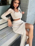 2022 Spring Autumn Knitted Sexy Women Dress Sets Casual Fashion Women's Suit With Long Sleeve Pullover Top & Split