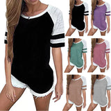 Fongt Women's Short-Sleeved Splicing 2025 Summer Hot Women's Top New Short-Sleeved Round Collar Multi-Color Multi-Code