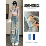 Jeans Female Size Fat Mm Wide-Legged Trousers High Waist Show Thin Ins Trendy Hot Girls' Trousers-Outfit