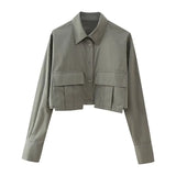Fongt New Women's ZAPOLO Collar Pocket Coated Short Shirt