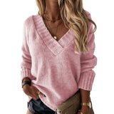 Fongt New Sweater Women's Autumn And Winter Solid Color V-Neck Long-Sleeved Knitted Shirt